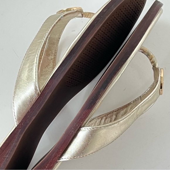 Tory Burch Benton Metallic Leather Thong Flip Flop Sandals 5M Spark Gold - Picture 10 of 12